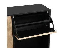 Zapatero con banco abatible - 3 puertas abatibles - Negro y Natural