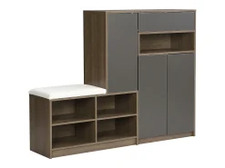 Zapatero con banco para zapatos, 3 puertas y 1 cajón, madera y gris - para recibidores