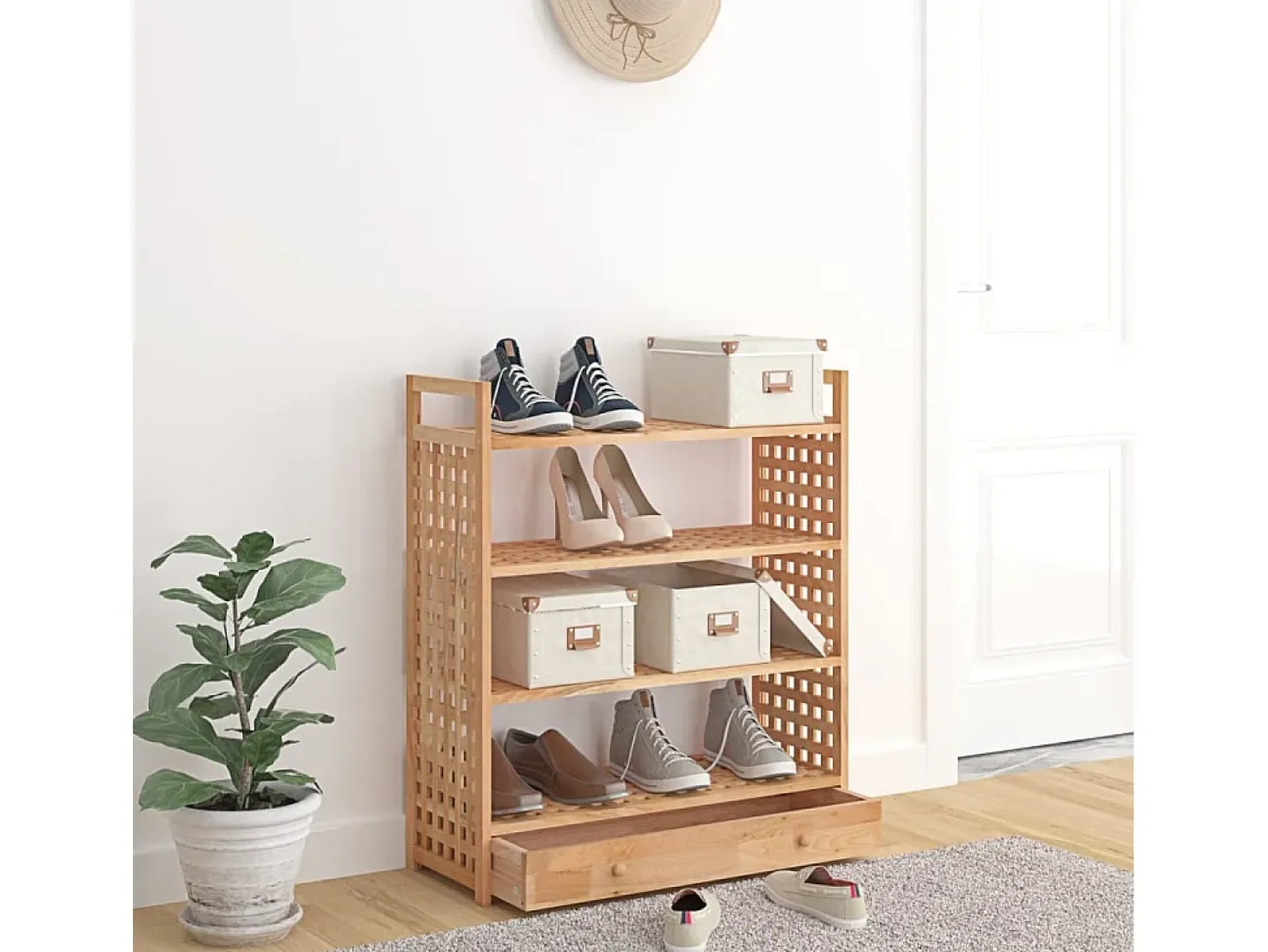 Zapatero con cajón 70x27x81cm Madera maciza de nogal