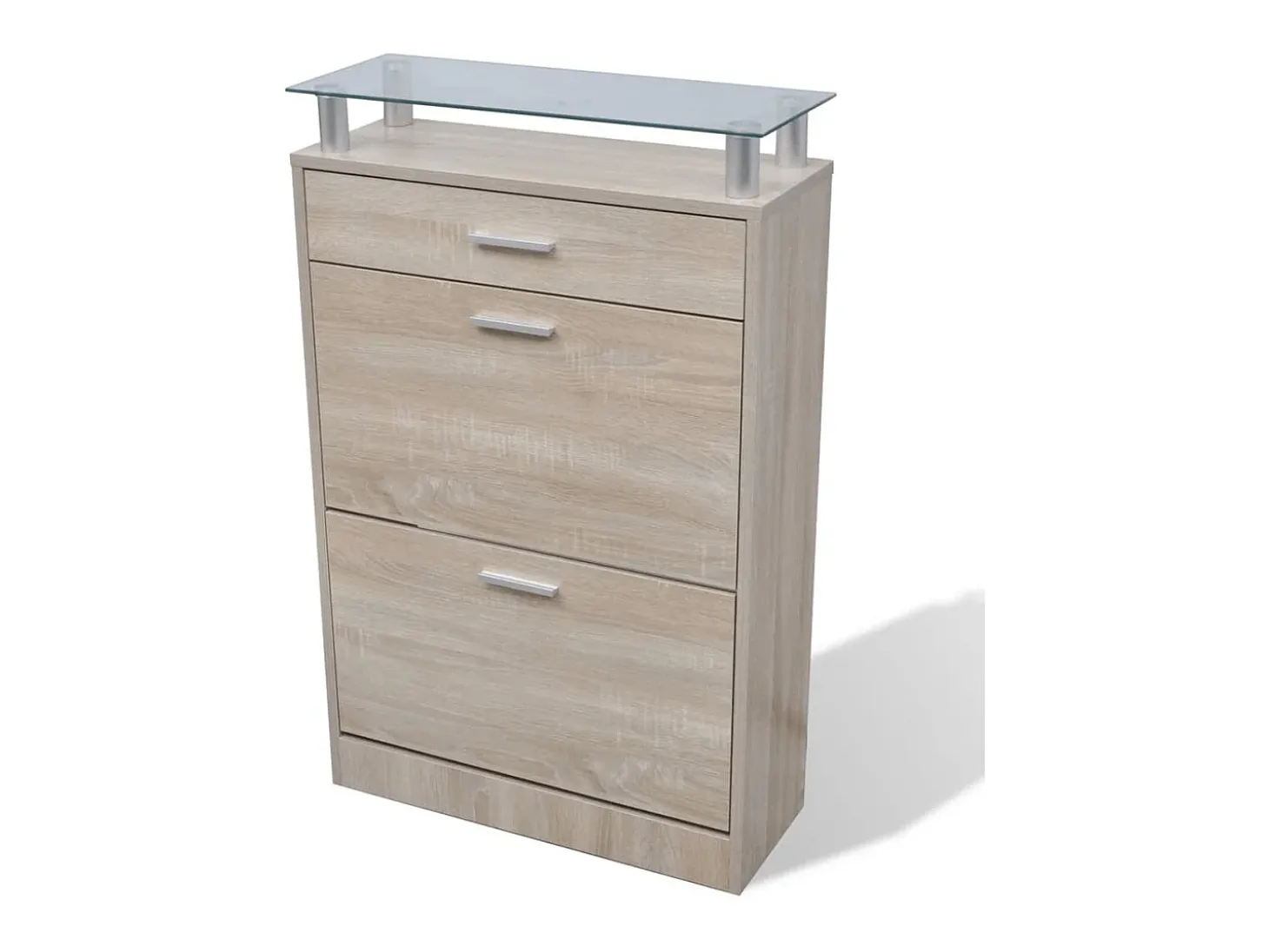 Zapatero con cajón y tapa de cristal Madera