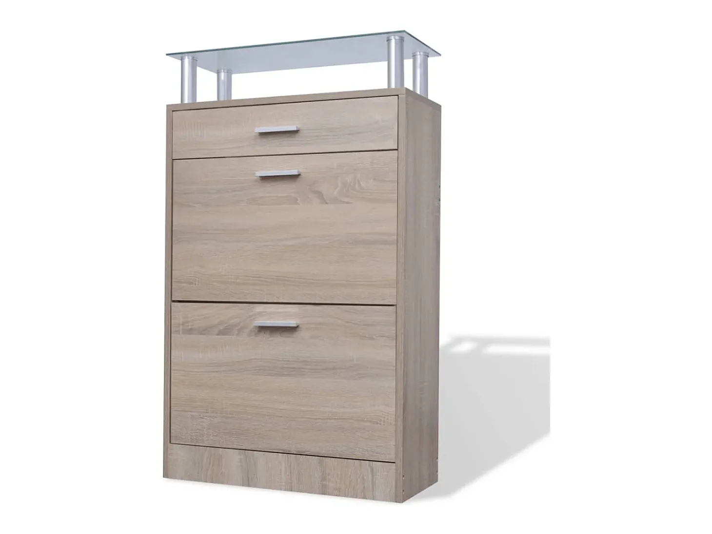 Zapatero con cajón y tapa de cristal Madera