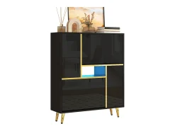 Zapatero con frente brillante - 80 x 25 x 96 cm - LED - Tablero de partículas - Negro