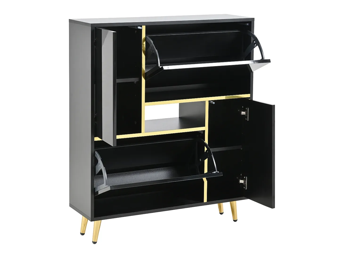Zapatero con frente brillante - 80 x 25 x 96 cm - LED - Tablero de partículas - Negro