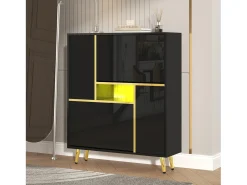 Zapatero con frente brillante - 80 x 25 x 96 cm - LED - Tablero de partículas - Negro