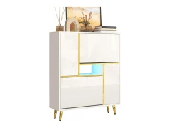 Zapatero con frente brillante - 80 x 25 x 96 cm - LED - Tablero de partículas - Blanco