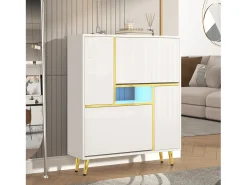 Zapatero con frente brillante - 80 x 25 x 96 cm - LED - Tablero de partículas - Blanco