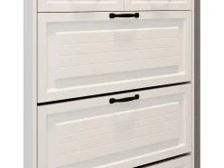 Zapatero con puerta, 3 puertas batientes y 2 cajones, MDF, blanco (80x23,5x220 cm)