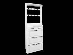 Zapatero con puerta, 3 puertas batientes y 2 cajones, MDF, blanco (80x23,5x220 cm)