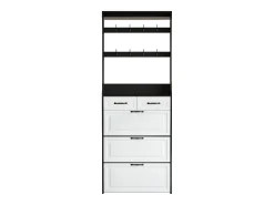 Zapatero con puerta, 3 puertas batientes y 2 cajones, MDF, blanco y negro (80x23,5x220 cm)