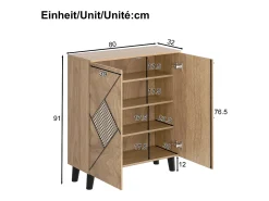 Zapatero con puertas cerradas y estampado decorativo de ratán, tablero aglomerado, madera (80x32x91cm)