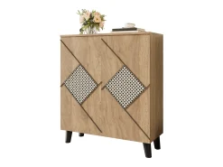 Zapatero con puertas cerradas y estampado decorativo de ratán, tablero aglomerado, madera (80x32x91cm)