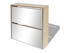 Zapatero de 2 niveles con espejo 63x17x67 cm Roble