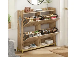 Zapatero de 4 puertas - 108,5 x 24 x 100 cm - para entrada y pasillo - MDF - natural