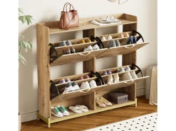 Zapatero de 4 puertas - 108,5 x 24 x 100 cm - para entrada y pasillo - MDF - natural
