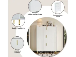 Zapatero de 3 puertas - 80 x 23 x 123,5 cm - Estante regulable con 6 compartimentos - MDF - Blanco