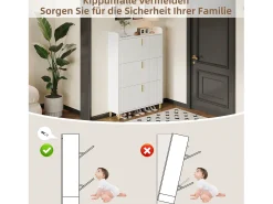 Zapatero de 3 puertas - 80 x 23 x 123,5 cm - Estante regulable con 6 compartimentos - MDF - Blanco