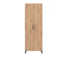 Zapatero de 2 Puertas – 68x35x195 cm, Color Roble Artisan y Blanco Interior, con 5 Baldas Regulables, Patas Altas y Tiradores Negros, Laminado Resiste