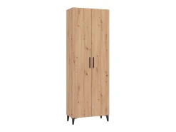 Zapatero de 2 Puertas – 68x35x195 cm, Color Roble Artisan y Blanco Interior, con 5 Baldas Regulables, Patas Altas y Tiradores Negros, Laminado Resiste