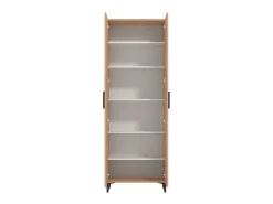 Zapatero de 2 Puertas – 68x35x195 cm, Color Roble Artisan y Blanco Interior, con 5 Baldas Regulables, Patas Altas y Tiradores Negros, Laminado Resiste
