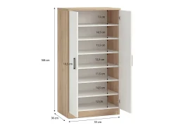 Zapatero de 2 puertas en blanco mate y roble canadian 55x108 cm Liam Roble Canadian - Blanco Artik (Blanco Mate)