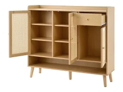 Zapatero de madera con 3 puertas y 1 cajón - Zapatero con tiradores de metal y patas de madera maciza - almacenaje abierto