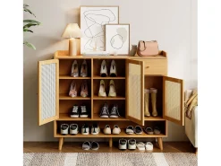 Zapatero de madera con 3 puertas y 1 cajón - Zapatero con tiradores de metal y patas de madera maciza - almacenaje abierto