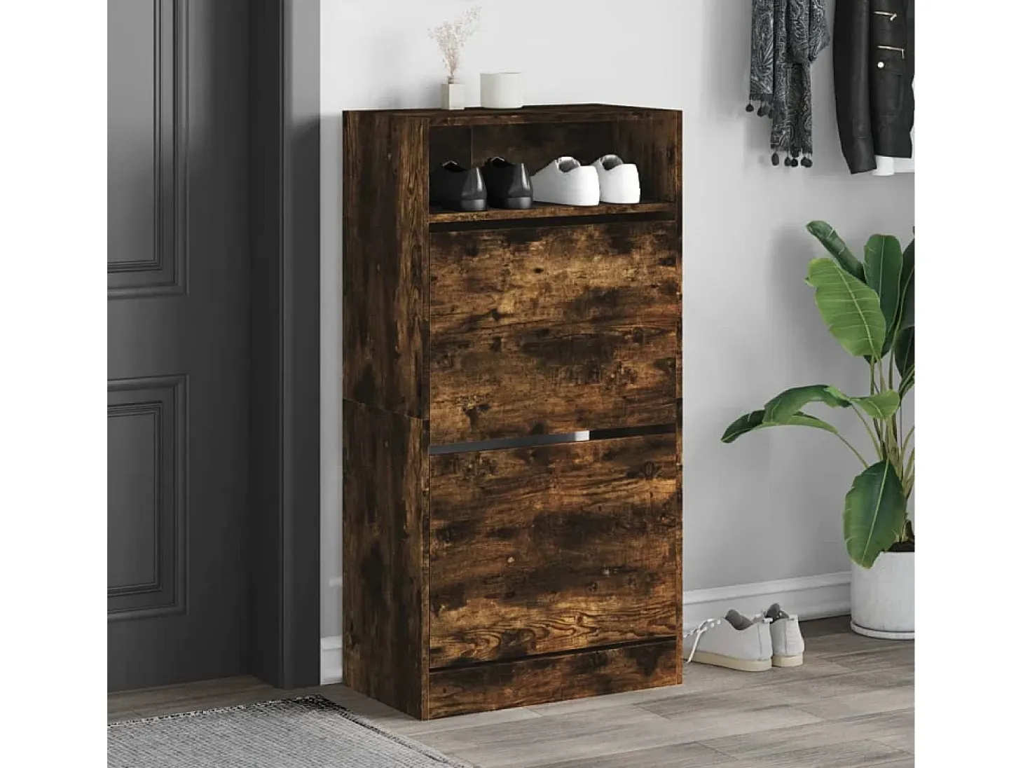 Zapatero de madera de ingeniería roble ahumado 60x34x116 cm ES216811