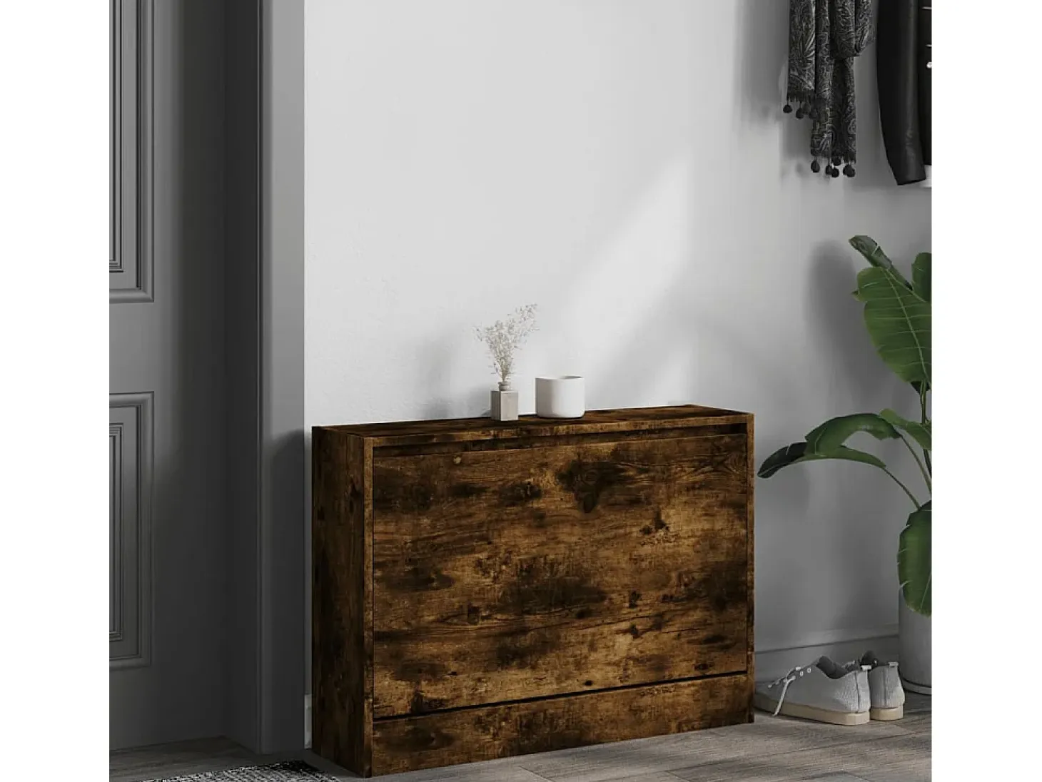Zapatero de madera de ingeniería roble ahumado 80x21x57 cm ES657133