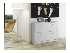 Zapatero de madera dos trampones tabac en acabado blanco lavado 80 cm(alto)110 cm(ancho)23