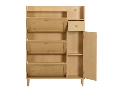 Zapatero de madera y ratán - 3 puertas abatibles y 1 cajón - balda regulable - Natural