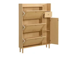 Zapatero de madera y ratán - 3 puertas abatibles y 1 cajón - balda regulable - Natural