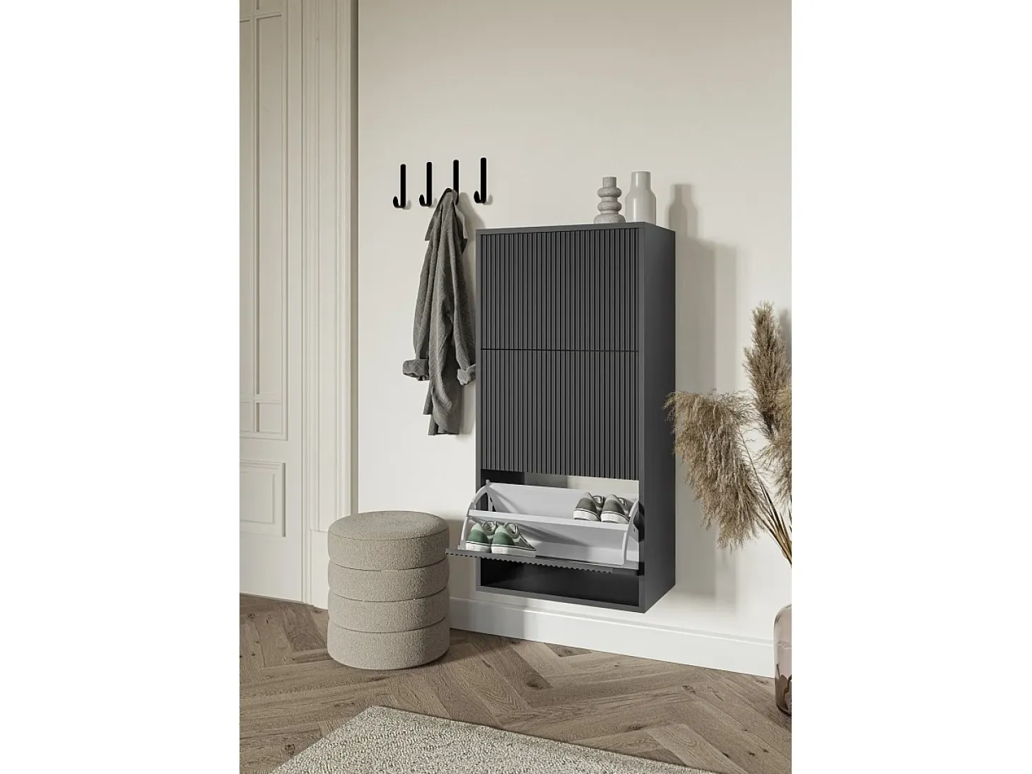 Zapatero de pared con 3 puertas - Negro - 50 cm - VELDIO