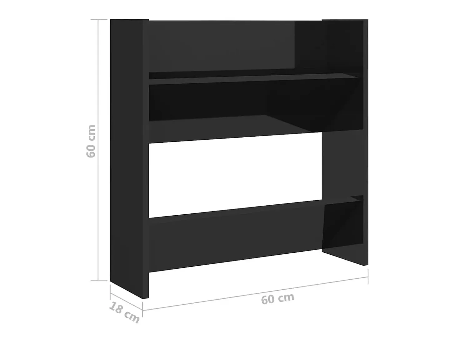Zapatero de pared de 4 piezas, negro brillante, 60x18x60 cm