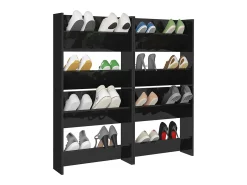 Zapatero de pared de 4 piezas, negro brillante, 60x18x60 cm