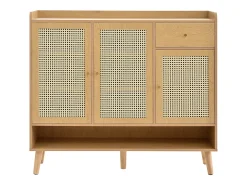 Zapatero de ratán - 120 x 35 x 106 cm - con 3 puertas + 1 cajón + 5 estantes - aglomerado - natural