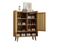Zapatero de ratán natural, diseño moderno, con 2 puertas y 5 estantes, madera maciza, color roble claro (80x37x105 cm)