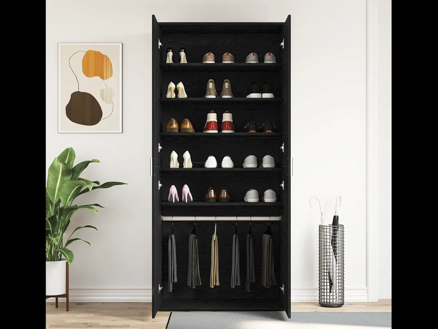 Zapatero de Roble Negro 80x39x180 cm Madera Reconstituida