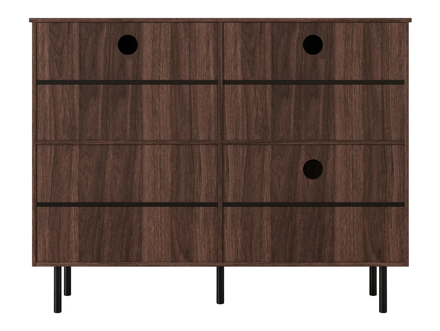 Zapatero en madera oscura con 4 puertas, tiradores y patas negras - ideal para la entrada