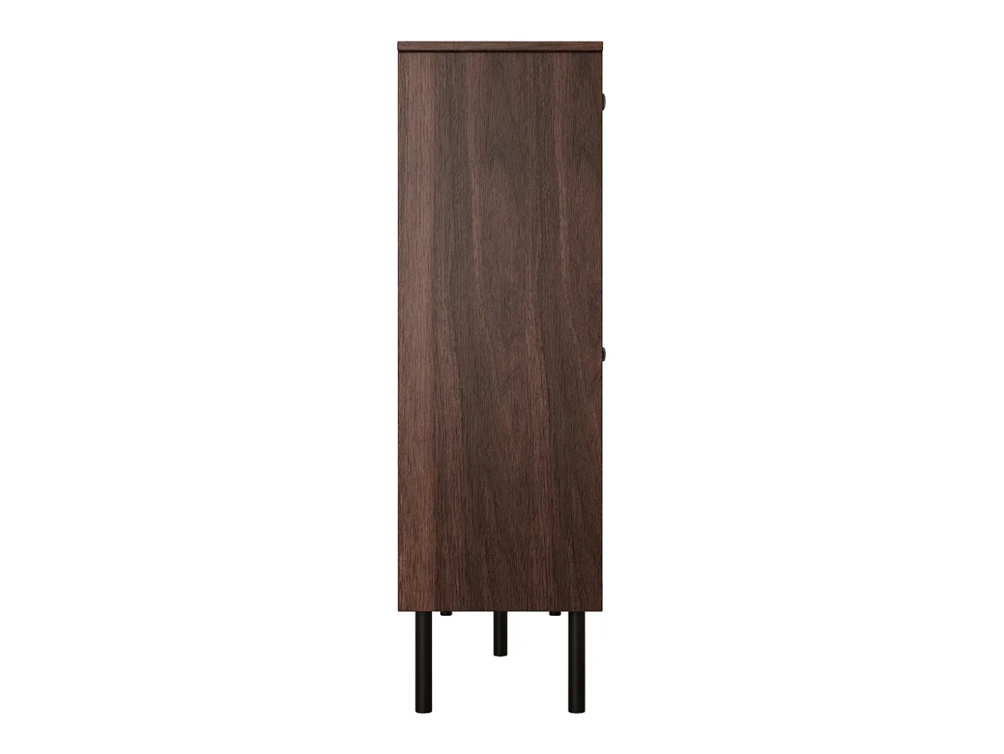 Zapatero en madera oscura con 4 puertas, tiradores y patas negras - ideal para la entrada