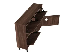 Zapatero en madera oscura con 4 puertas, tiradores y patas negras - ideal para la entrada