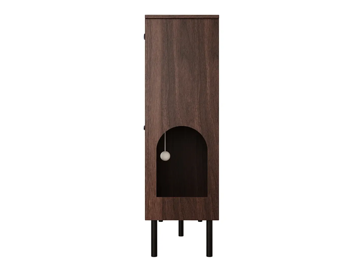 Zapatero en madera oscura con 4 puertas, tiradores y patas negras - ideal para la entrada