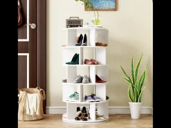 Zapatero esquinero giratorio con 5 estantes - P 60 x H 115 cm - Tablero de partículas - Blanco