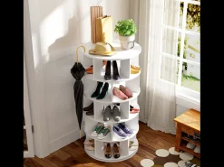 Zapatero esquinero giratorio con 5 estantes - P 60 x H 115 cm - Tablero de partículas - Blanco