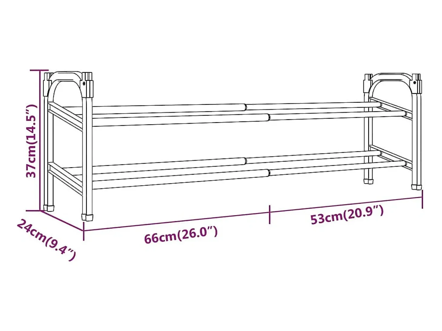 Zapatero extensible con 2 estantes 119x24x37 cm
