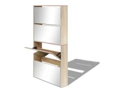 Zapatero Fósforo 4 niveles con espejo roble 134x63x17 cm