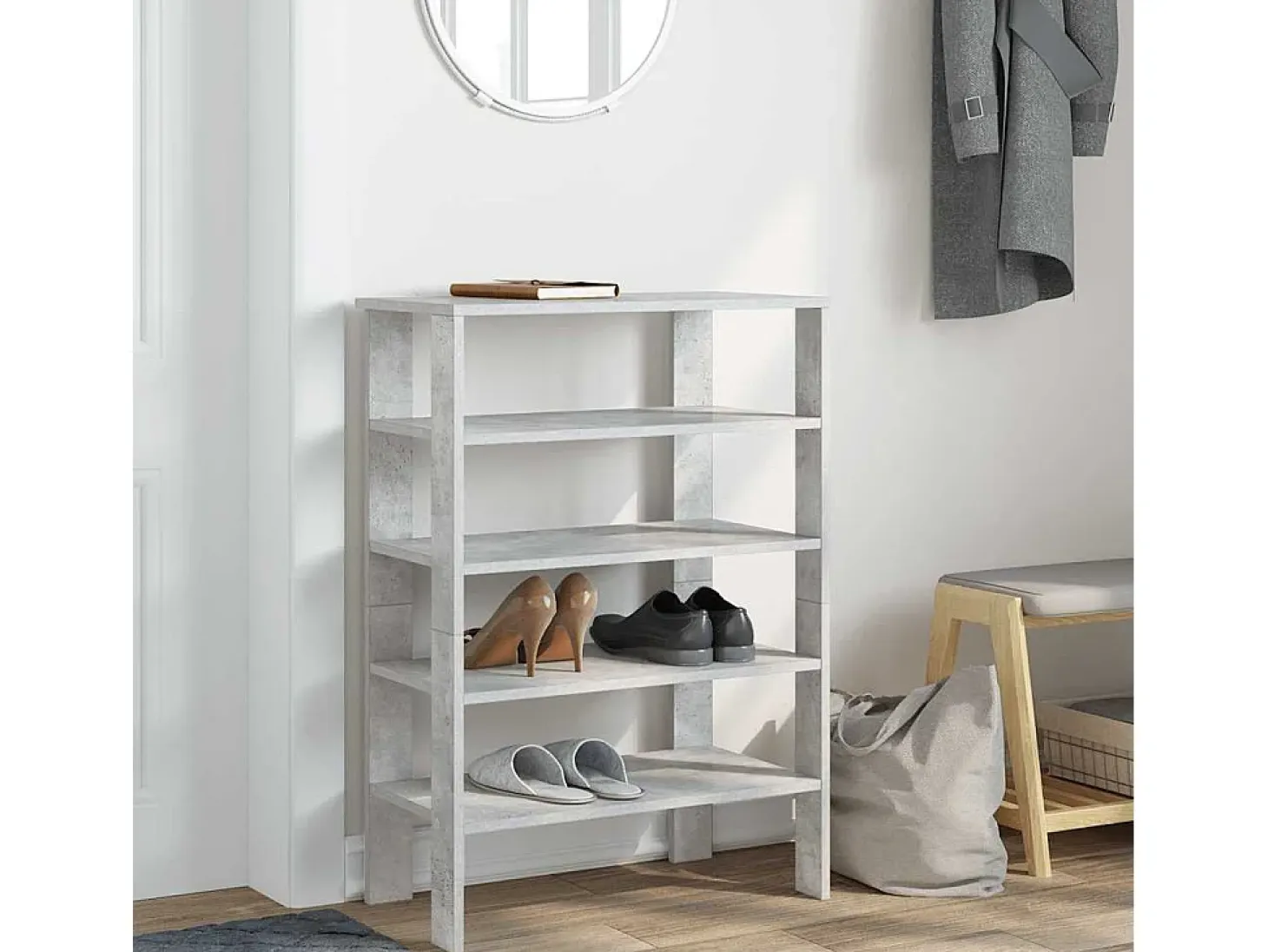 Zapatero gris hormigón 61x32x87,5 cm madera de ingeniería