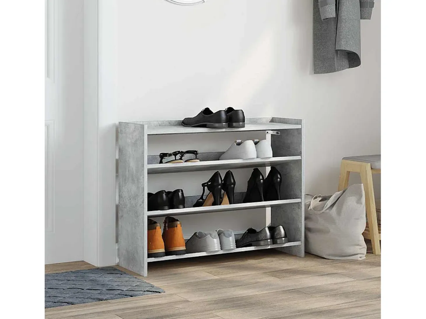 Zapatero gris hormigón 80x25x62 cm madera de ingeniería