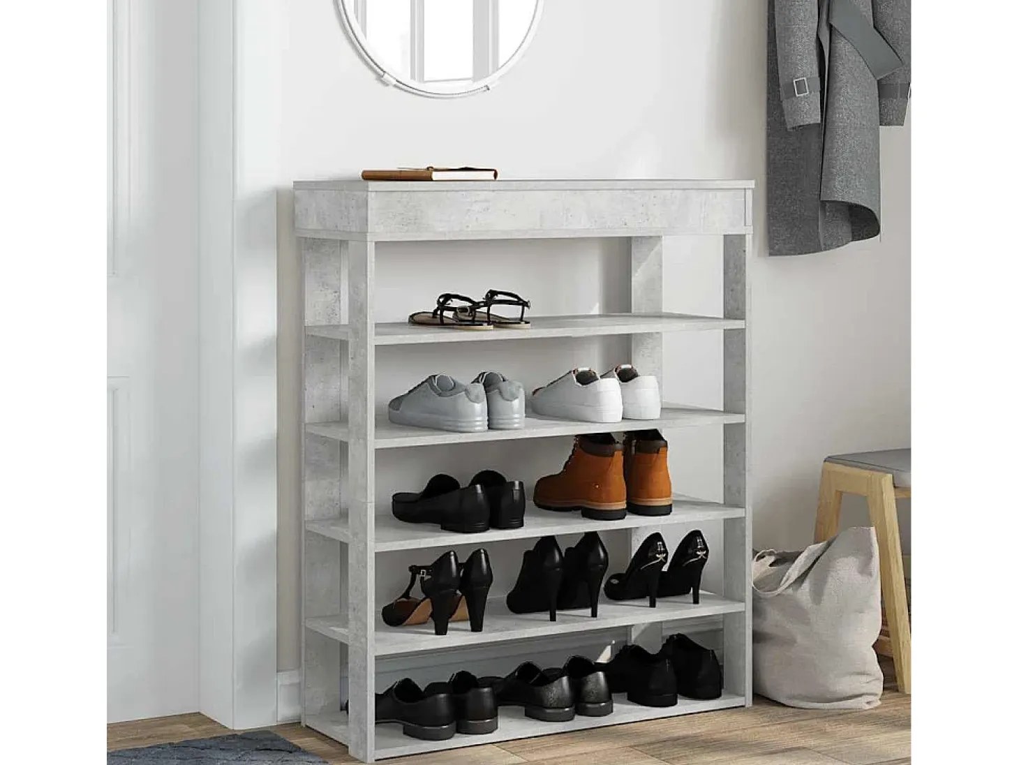 Zapatero gris hormigón 80x30x98 cm madera de ingeniería