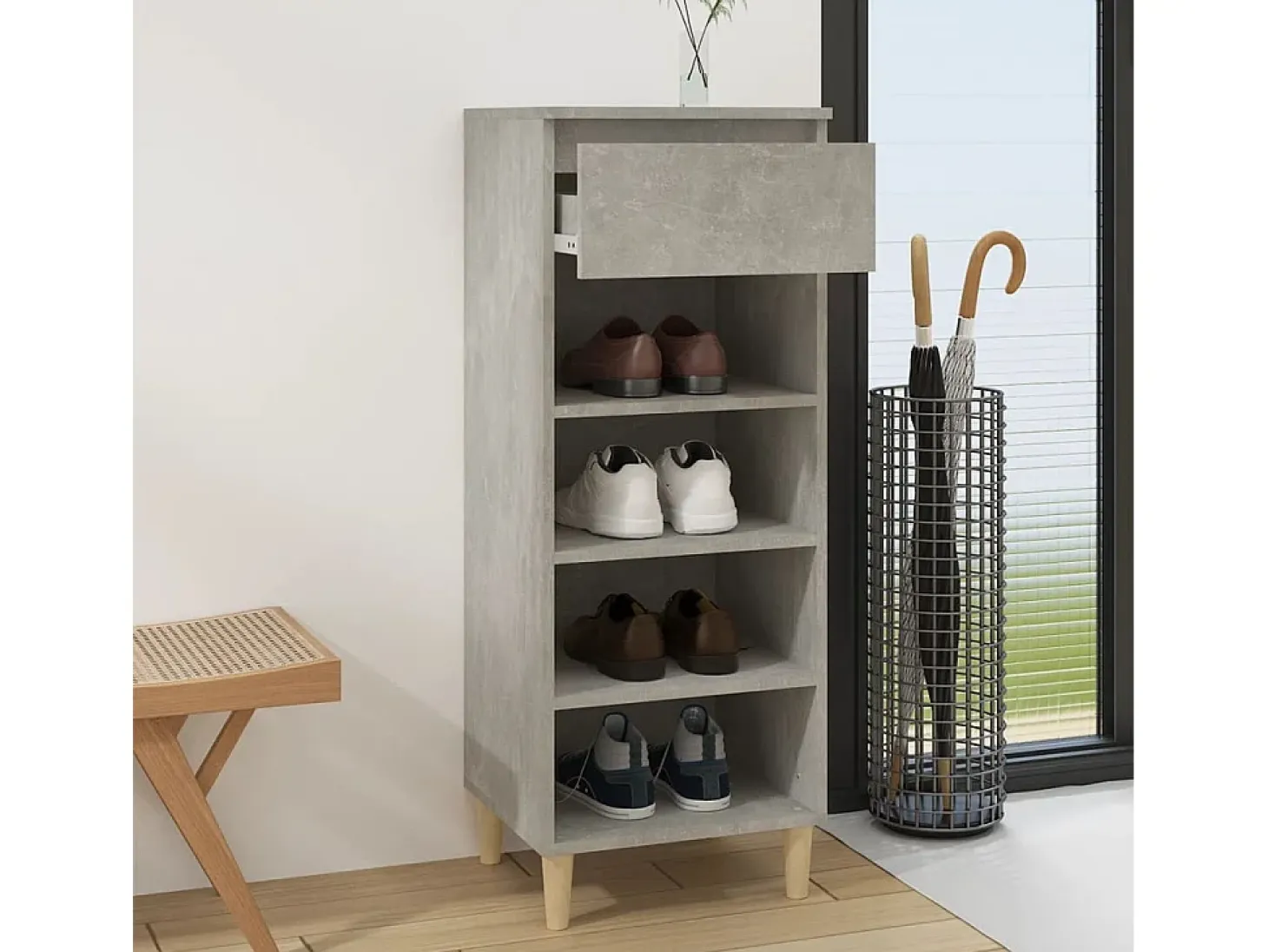 Zapatero gris hormigón 40x36x105 cm Madera de ingeniería
