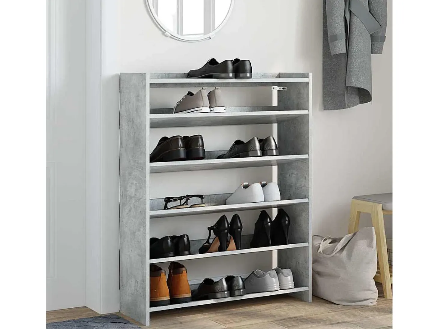 Zapatero gris hormigón 80x25x100 cm madera de ingeniería